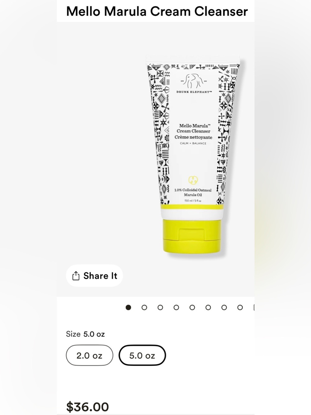 Drunk Elephant Mello Marula Cream Cleanser in yellow-green packaging 5oz 150ml